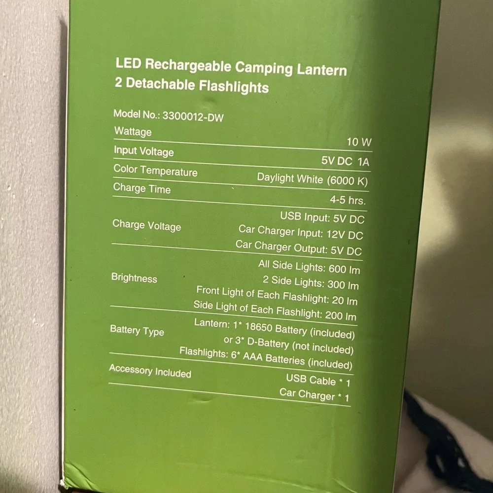 LE Lighting EVER LED Rechargeable Camping Lantern 2 Detachable Flashlights 600lm